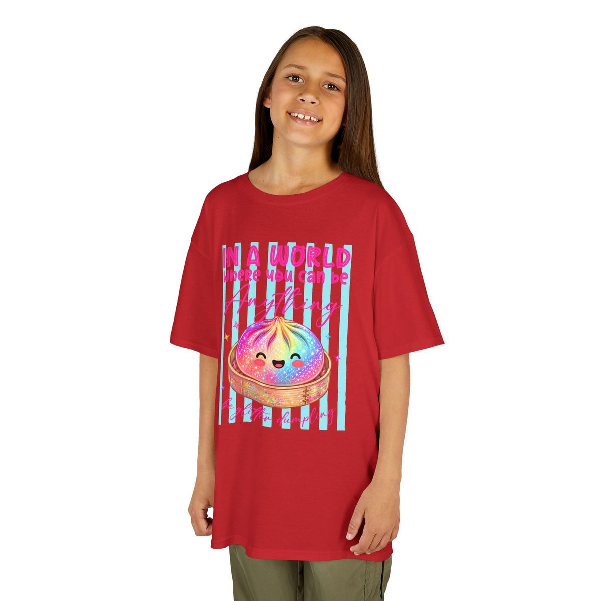 Kids- in a world where you can be anything be glitter dumpling T-shirt