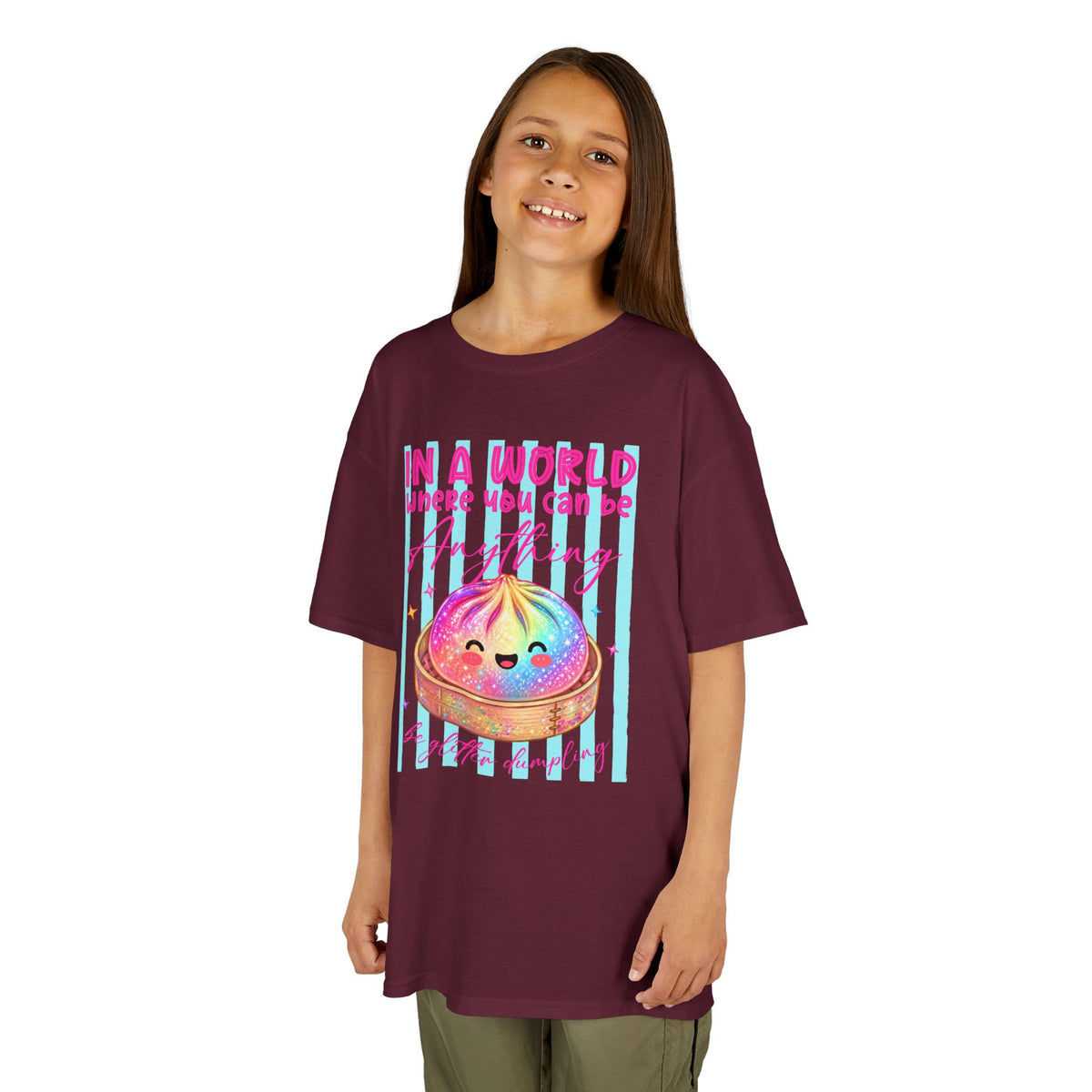 Kids- in a world where you can be anything be glitter dumpling T-shirt