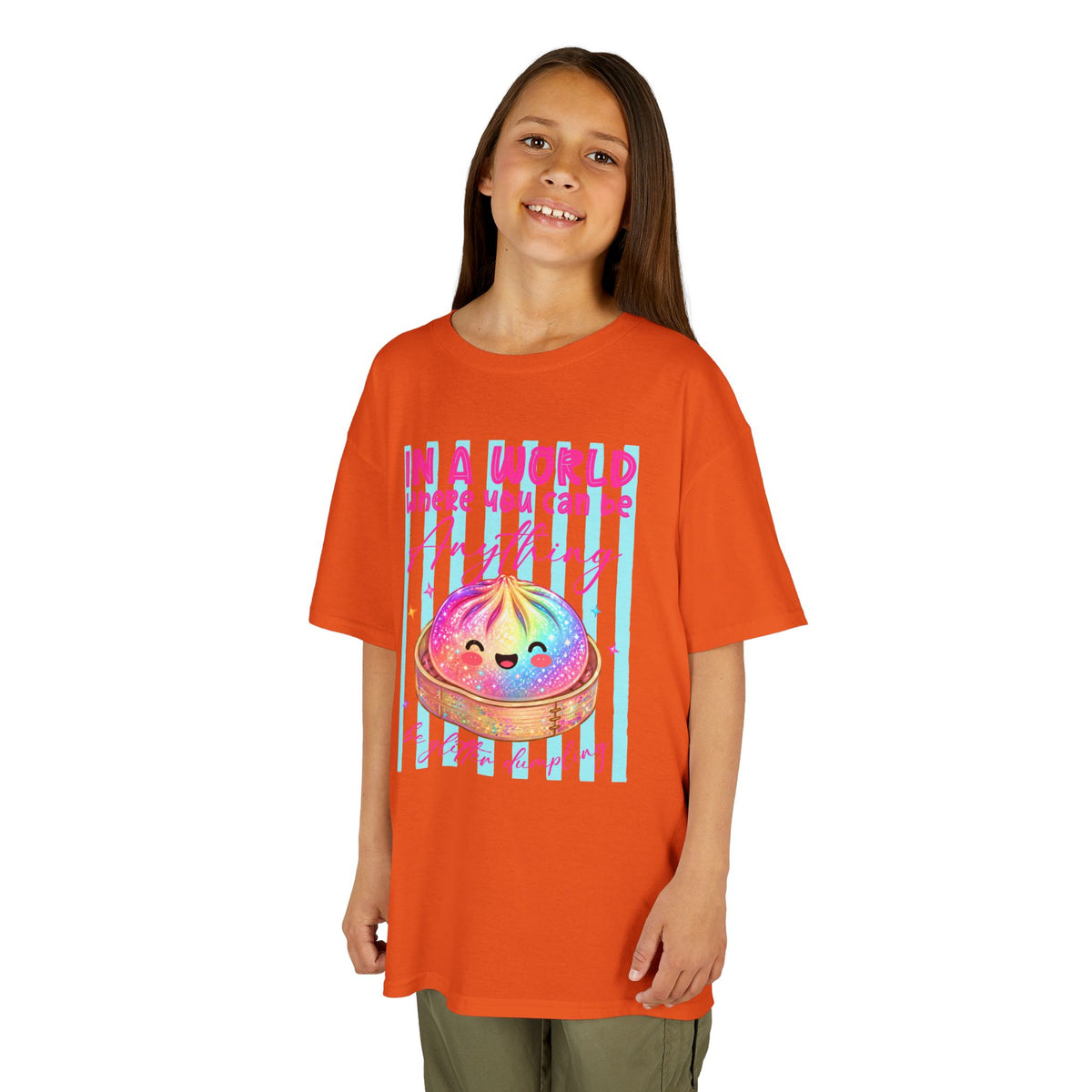 Kids- in a world where you can be anything be glitter dumpling T-shirt
