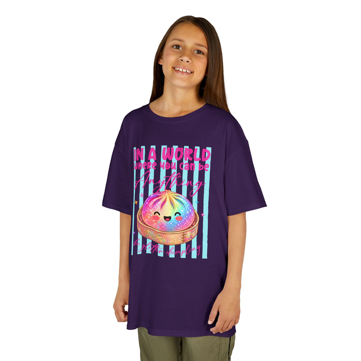 Kids- in a world where you can be anything be glitter dumpling T-shirt