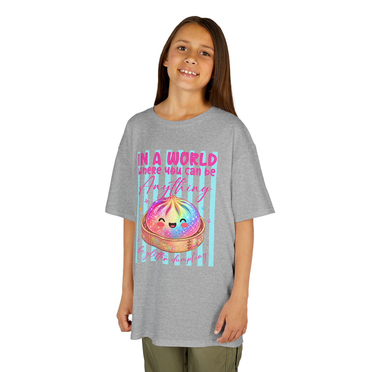 Kids- in a world where you can be anything be glitter dumpling T-shirt