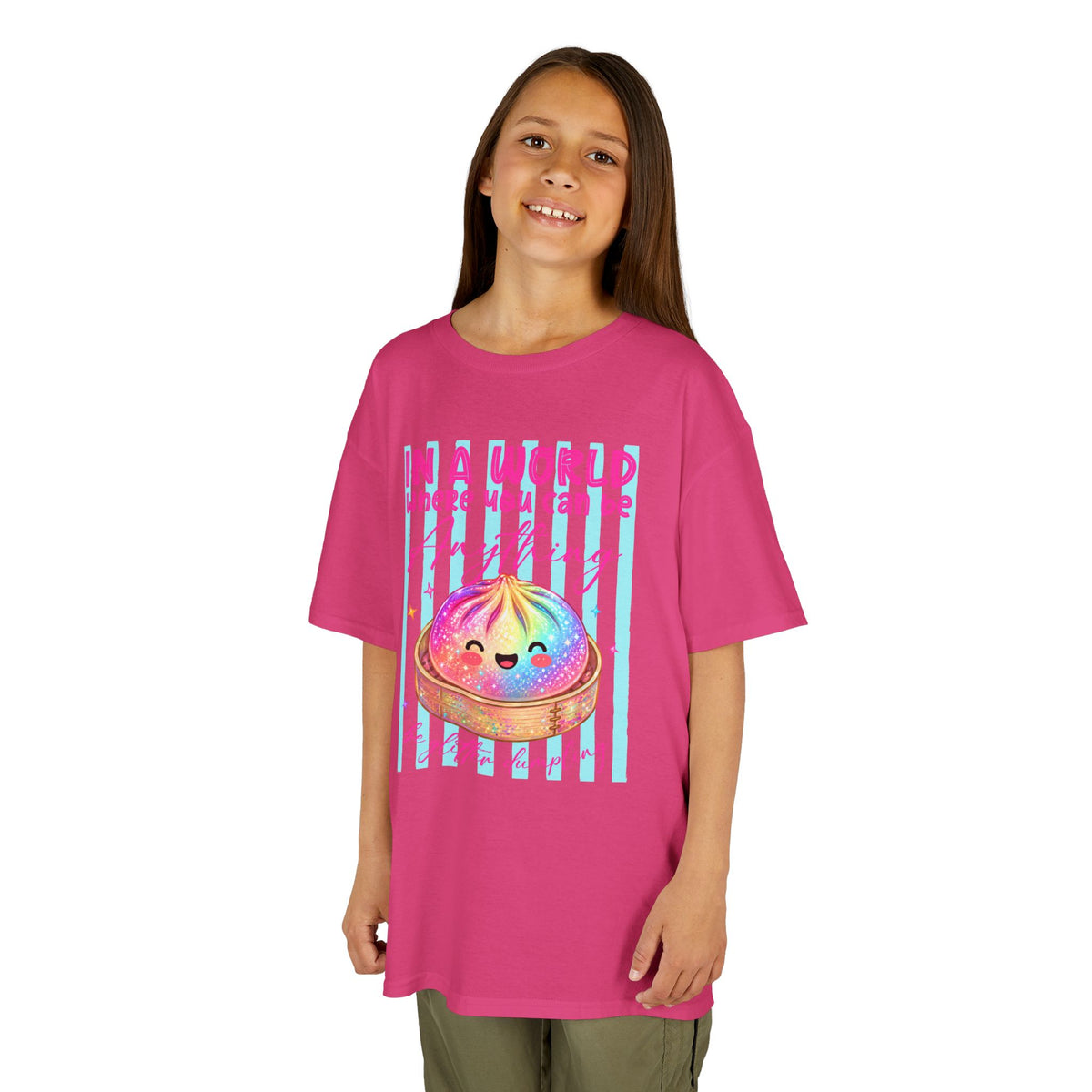 Kids- in a world where you can be anything be glitter dumpling T-shirt